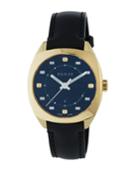 37mm Date Watch W/ Leather Strap, Gold/black