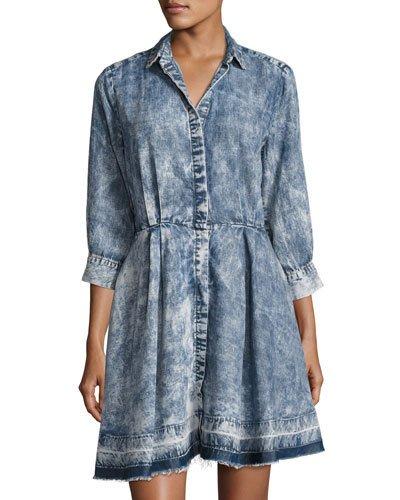 3/4-sleeve Chambray Dress, Blue