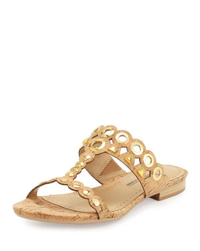 Emmery Studded Cork T-strap Sandal, Natural