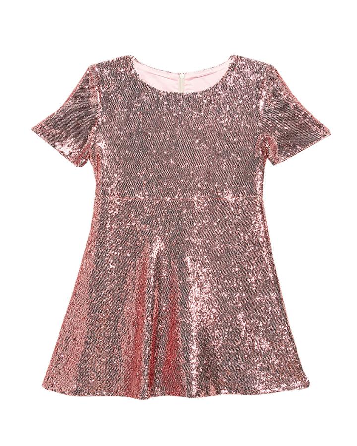 Girl's Peta Sequin Short-sleeve Dress,