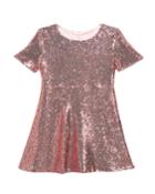 Girl's Peta Sequin Short-sleeve Dress,