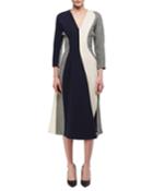 3/4-sleeve Paneled Midi Dress,