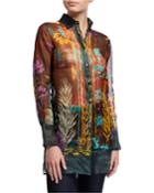 Printed Chiffon Button-down