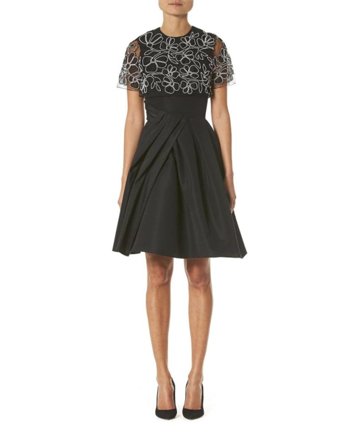 Embroidered Draped Capelet Dress