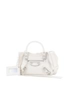 Metallic Mini City Leather Bag, White