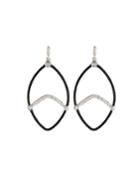 Oval Wave Earrings W/ Diamonds, Black