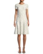 Gold-leaf Brocade Short-sleeve Flare Dress