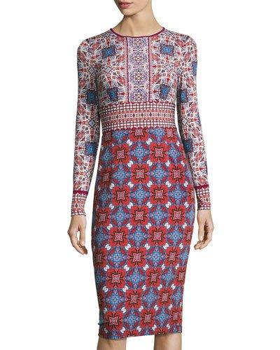 Tile Medallion Jersey Sheath Dress,