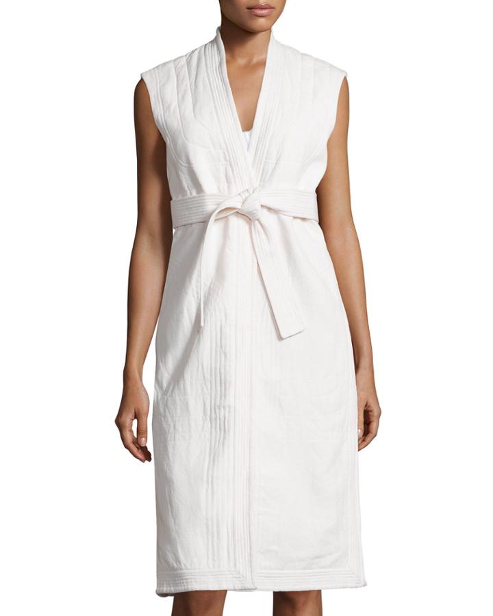 Celine Linen Tie-neck Long Vest, White, Women's,