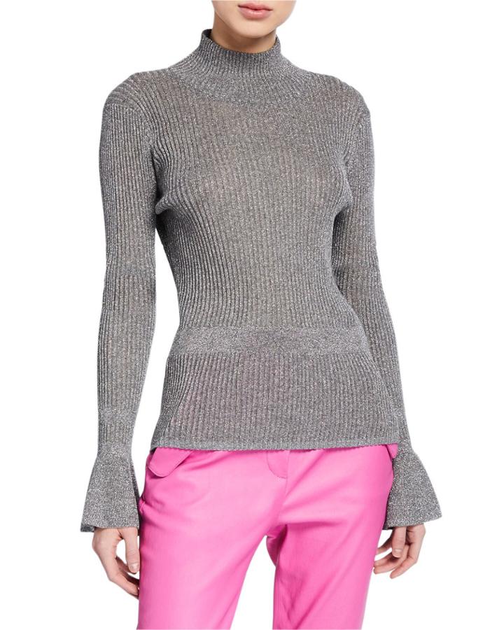 Lilia Metallic Turtleneck Pullover