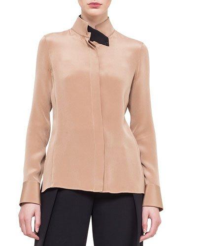 Stand-collar Silk Blouse, Rye