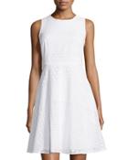 Sleeveless Eyelet Fit-and-flare Dress, White
