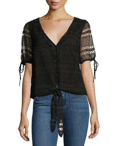 Corrin V-neck Lace-trim Top, Black