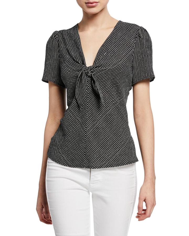 Short Sleeve Striped Bubble Crepe Blouse