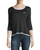 Layered Jersey & Chiffon Combo Tee, Black/white