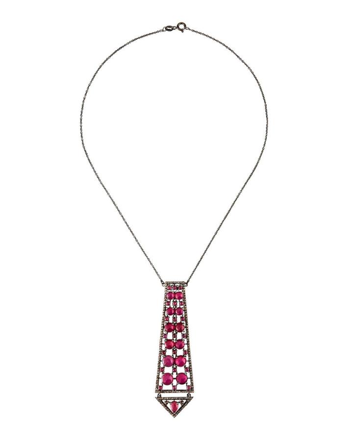 Graduated Ruby Diamond-trim Pendant Necklace