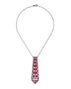 Graduated Ruby Diamond-trim Pendant Necklace