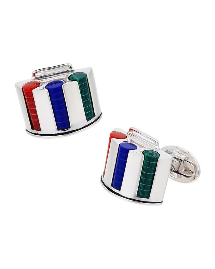 Poker Stack Sterling Silver Cufflinks W/ Malachite, Carnelian, &