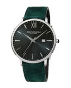 Men's Roma 42mm Suede Leather Watch, Green/silver