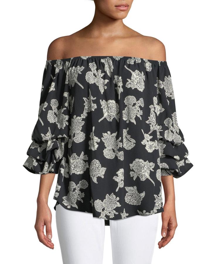 Off-the-shoulder Lantern-sleeve Blouse