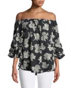 Off-the-shoulder Lantern-sleeve Blouse