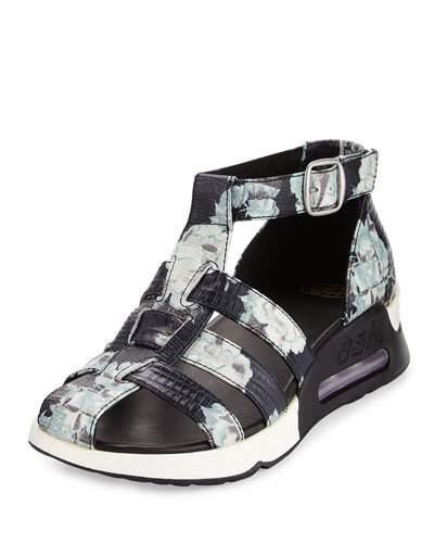 Lula Lizard-embossed Caged Sneaker, Black/white