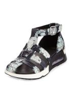 Lula Lizard-embossed Caged Sneaker, Black/white