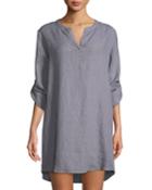Linen Roll-sleeve Tunic Dress
