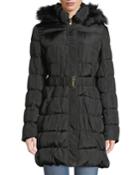 Faux-fur Hooded Quilted Coat