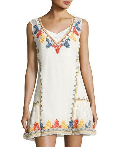 Casablanca Embroidered Shift Dress, Beige