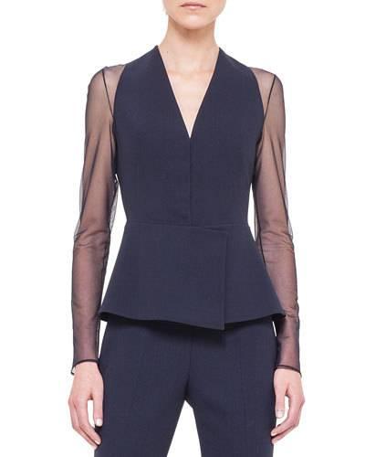 Tulle-inset Woven Peplum Jacket