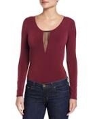 Mesh-panel Long-sleeve Bodysuit, Deep