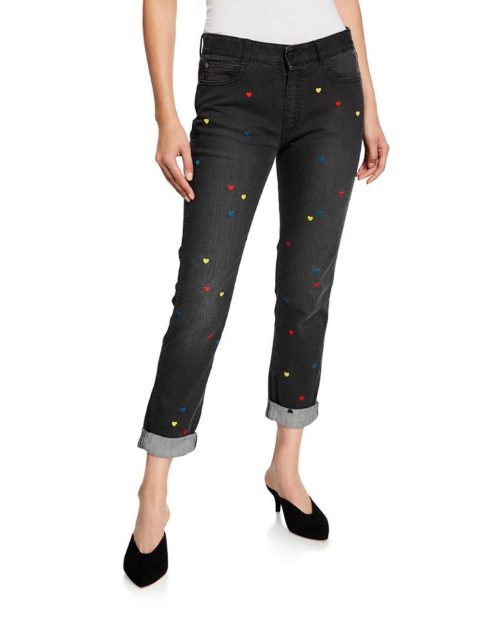 Heart-stitched Jeans W/ Rolled Ankle Cuffs