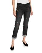 Heart-stitched Jeans W/ Rolled Ankle Cuffs
