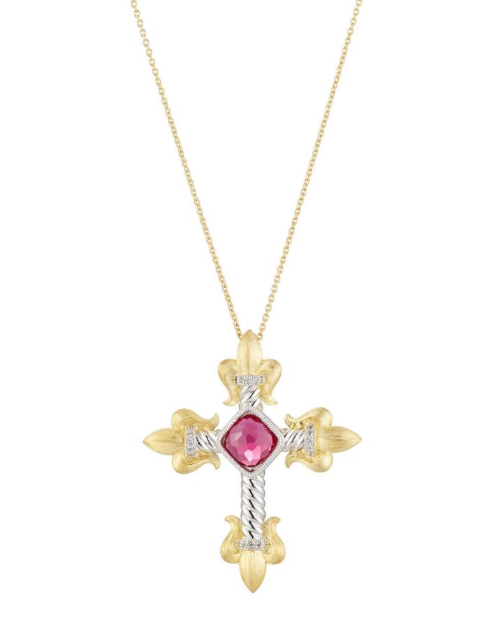 Fleur Cross Ruby Red Quartz Pendant Necklace