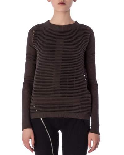 Crew Neck Sweater In Cutout Knit