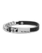 Men's Leather Bar & Stainless Steel Curb Chain Bracelet, Black