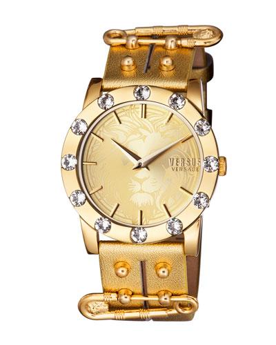 Miami Crystal Round 40mm Women's Watch, Golden