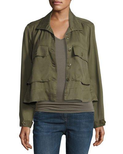 Button-front Flap Pocket Jacket, Olive