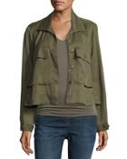 Button-front Flap Pocket Jacket, Olive