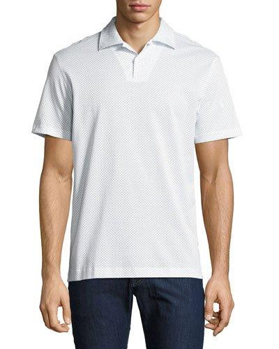 Printed Cotton Polo Shirt, White/light Blue