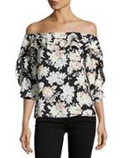 Off-the-shoulder Floral Top, Black/white