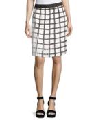 Check Pleated A-line Skirt, Black/off White