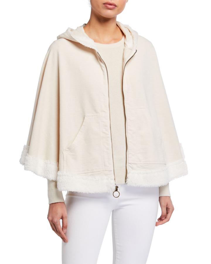 Millicent Sherpa-trim Fleece Cape