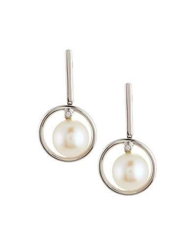 14k Freshwater Pearl & Diamond Round Drop Earrings