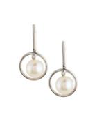 14k Freshwater Pearl & Diamond Round Drop Earrings