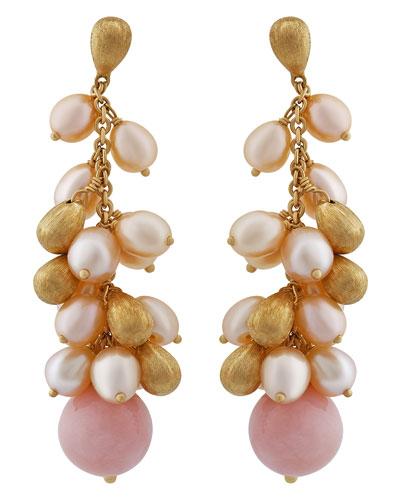 18k Acapulco Pink Opal Pearly Drop Earrings