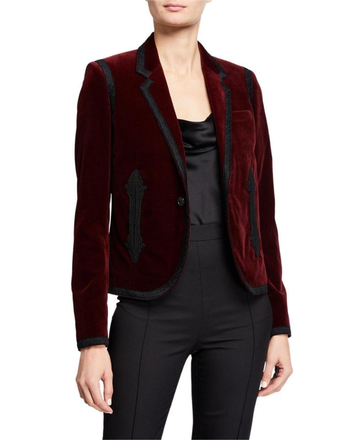 Embroidered-trim Velvet Jacket