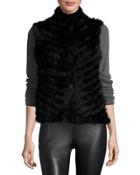 Diagonal-knit Fur Vest, Black,