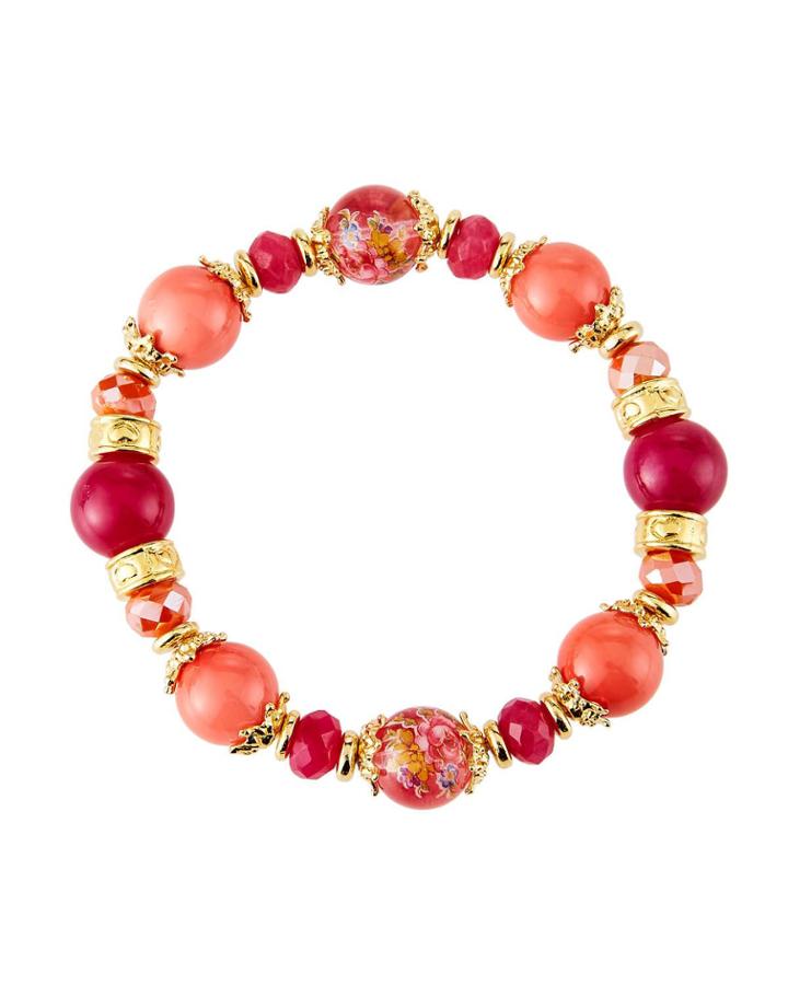 Floral-print Bead Stretch Bracelet